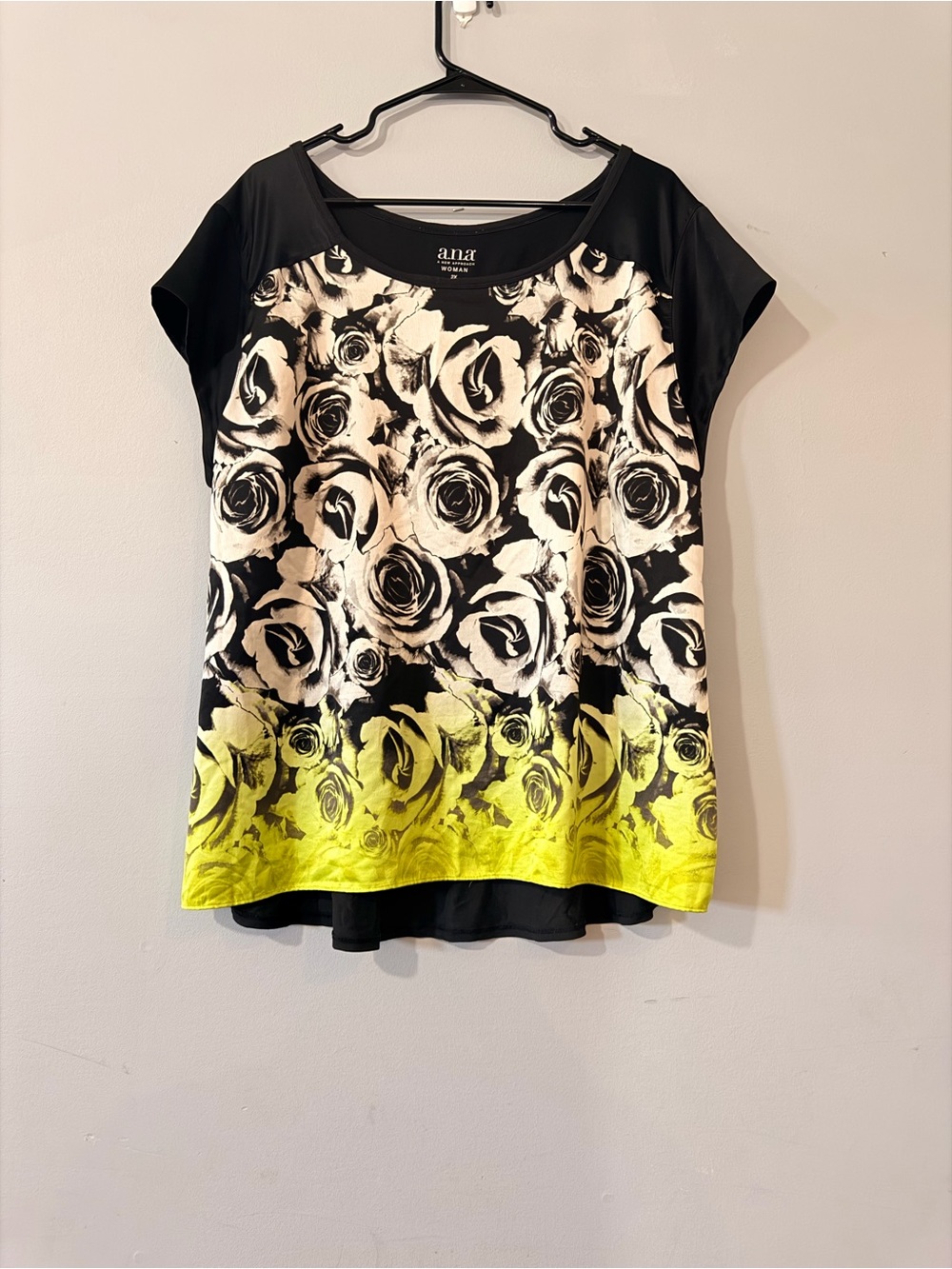 a.n.a Black Floral Tee with Yellow Ombre Hem